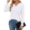 imageWEACZZY Womens 2025 Fall Fashion Long Puff Sleeve Tops Dressy Casual Button V Neck Smocked Cuffs Cute Blouse Shirt TunicWhite