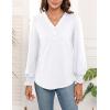 imageWEACZZY Womens 2025 Fall Fashion Long Puff Sleeve Tops Dressy Casual Button V Neck Smocked Cuffs Cute Blouse Shirt TunicWhite