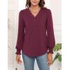 imageWEACZZY Womens 2025 Fall Fashion Long Puff Sleeve Tops Dressy Casual Button V Neck Smocked Cuffs Cute Blouse Shirt TunicWine Red