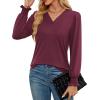 imageWEACZZY Womens 2025 Fall Fashion Long Puff Sleeve Tops Dressy Casual Button V Neck Smocked Cuffs Cute Blouse Shirt TunicWine Red