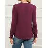 imageWEACZZY Womens 2025 Fall Fashion Long Puff Sleeve Tops Dressy Casual Button V Neck Smocked Cuffs Cute Blouse Shirt TunicWine Red