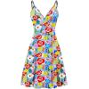 imageWEACZZY Womens 2025 Summer Dresses V Neck Spaghetti Strap Sundress Casual Beach Flowy Mini Dress with PocketsColor Flower Blue
