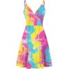imageWEACZZY Womens 2025 Summer Dresses V Neck Spaghetti Strap Sundress Casual Beach Flowy Mini Dress with PocketsColorful Yellow