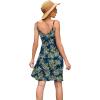 imageWEACZZY Womens 2025 Summer Dresses V Neck Spaghetti Strap Sundress Casual Beach Flowy Mini Dress with PocketsGreen Leaf Navy