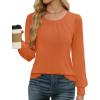 imageWEACZZY Womens Blouses Long Sleeve Tunic Tops Pleated Dressy Business Casual Crew Neck Shirts Fashion Outfits 2025Orange