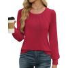 imageWEACZZY Womens Blouses Long Sleeve Tunic Tops Pleated Dressy Business Casual Crew Neck Shirts Fashion Outfits 2025Red