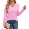 imageWEACZZY Womens Long Sleeve Tops Dressy Casual Sexy V Neck Work Shirts Loose Fit Blouses Tunic Fall Fashion Outfits 2025Pink