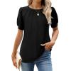 imageWEACZZY Womens Puff Short Sleeve Tops Dressy Casual Crew Neck Pleated T Shirts Cute Blouse Tunic Top Fashion Clothes 202501 Black