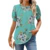 imageWEACZZY Womens Puff Short Sleeve Tops Dressy Casual Crew Neck Pleated T Shirts Cute Blouse Tunic Top Fashion Clothes 2025Floral Mint Green