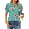 imageWEACZZY Womens Puff Short Sleeve Tops Dressy Casual Crew Neck Pleated T Shirts Cute Blouse Tunic Top Fashion Clothes 2025Floral Mint Green