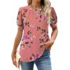 imageWEACZZY Womens Puff Short Sleeve Tops Dressy Casual Crew Neck Pleated T Shirts Cute Blouse Tunic Top Fashion Clothes 2025Floral Sugar Pink