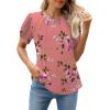 imageWEACZZY Womens Puff Short Sleeve Tops Dressy Casual Crew Neck Pleated T Shirts Cute Blouse Tunic Top Fashion Clothes 2025Floral Sugar Pink