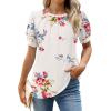 imageWEACZZY Womens Puff Short Sleeve Tops Dressy Casual Crew Neck Pleated T Shirts Cute Blouse Tunic Top Fashion Clothes 2025Floral White