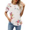 imageWEACZZY Womens Puff Short Sleeve Tops Dressy Casual Crew Neck Pleated T Shirts Cute Blouse Tunic Top Fashion Clothes 2025Floral White