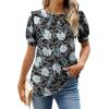 imageWEACZZY Womens Puff Short Sleeve Tops Dressy Casual Crew Neck Pleated T Shirts Cute Blouse Tunic Top Fashion Clothes 2025Floral White Lily