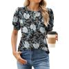 imageWEACZZY Womens Puff Short Sleeve Tops Dressy Casual Crew Neck Pleated T Shirts Cute Blouse Tunic Top Fashion Clothes 2025Floral White Lily