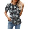 imageWEACZZY Womens Puff Short Sleeve Tops Dressy Casual Crew Neck Pleated T Shirts Cute Blouse Tunic Top Fashion Clothes 2025Floral White Lily