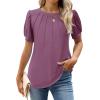 imageWEACZZY Womens Puff Short Sleeve Tops Dressy Casual Crew Neck Pleated T Shirts Cute Blouse Tunic Top Fashion Clothes 2025Mauve