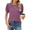 imageWEACZZY Womens Puff Short Sleeve Tops Dressy Casual Crew Neck Pleated T Shirts Cute Blouse Tunic Top Fashion Clothes 2025Mauve