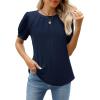imageWEACZZY Womens Puff Short Sleeve Tops Dressy Casual Crew Neck Pleated T Shirts Cute Blouse Tunic Top Fashion Clothes 2025Navy Blue