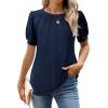 imageWEACZZY Womens Puff Short Sleeve Tops Dressy Casual Crew Neck Pleated T Shirts Cute Blouse Tunic Top Fashion Clothes 2025Navy Blue