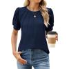 imageWEACZZY Womens Puff Short Sleeve Tops Dressy Casual Crew Neck Pleated T Shirts Cute Blouse Tunic Top Fashion Clothes 2025Navy Blue