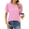 imageWEACZZY Womens Puff Short Sleeve Tops Dressy Casual Crew Neck Pleated T Shirts Cute Blouse Tunic Top Fashion Clothes 2025Pink