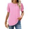 imageWEACZZY Womens Puff Short Sleeve Tops Dressy Casual Crew Neck Pleated T Shirts Cute Blouse Tunic Top Fashion Clothes 2025Pink