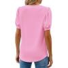 imageWEACZZY Womens Puff Short Sleeve Tops Dressy Casual Crew Neck Pleated T Shirts Cute Blouse Tunic Top Fashion Clothes 2025Pink