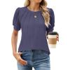 imageWEACZZY Womens Puff Short Sleeve Tops Dressy Casual Crew Neck Pleated T Shirts Cute Blouse Tunic Top Fashion Clothes 2025Purple Grey