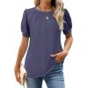 imageWEACZZY Womens Puff Short Sleeve Tops Dressy Casual Crew Neck Pleated T Shirts Cute Blouse Tunic Top Fashion Clothes 2025Purple Grey