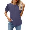 imageWEACZZY Womens Puff Short Sleeve Tops Dressy Casual Crew Neck Pleated T Shirts Cute Blouse Tunic Top Fashion Clothes 2025Purple Grey