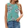 imageWEACZZY Womens Puff Short Sleeve Tops Dressy Casual Crew Neck Pleated T Shirts Cute Blouse Tunic Top Fashion Clothes 2025Z Floral Mint Green Tank