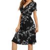 imageWEACZZY Womens Summer Short Sleeve Casual Dresses VNeck Floral Party Dress with Pockets01 White Flower Black