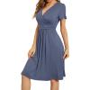 imageWEACZZY Womens Summer Short Sleeve Casual Dresses VNeck Floral Party Dress with PocketsA Purple Gray