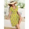 imageWEACZZY Womens Summer Short Sleeve Casual Dresses VNeck Floral Party Dress with PocketsBlue Leaf