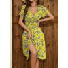 imageWEACZZY Womens Summer Short Sleeve Casual Dresses VNeck Floral Party Dress with PocketsBlue Leaf