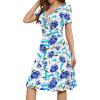 imageWEACZZY Womens Summer Short Sleeve Casual Dresses VNeck Floral Party Dress with PocketsBlue White Floral