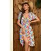 imageWEACZZY Womens Summer Short Sleeve Casual Dresses VNeck Floral Party Dress with PocketsColorful Floral Blue