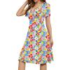 imageWEACZZY Womens Summer Short Sleeve Casual Dresses VNeck Floral Party Dress with PocketsColorful Floral Blue