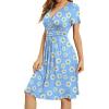 imageWEACZZY Womens Summer Short Sleeve Casual Dresses VNeck Floral Party Dress with PocketsDaisy Blue