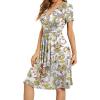 imageWEACZZY Womens Summer Short Sleeve Casual Dresses VNeck Floral Party Dress with PocketsFeather White