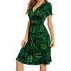 imageWEACZZY Womens Summer Short Sleeve Casual Dresses VNeck Floral Party Dress with PocketsFloral Green