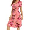 imageWEACZZY Womens Summer Short Sleeve Casual Dresses VNeck Floral Party Dress with PocketsFloral Pink