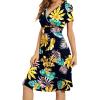 imageWEACZZY Womens Summer Short Sleeve Casual Dresses VNeck Floral Party Dress with PocketsFloral Yellow Green