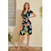 imageWEACZZY Womens Summer Short Sleeve Casual Dresses VNeck Floral Party Dress with PocketsFloral Yellow Green