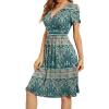 imageWEACZZY Womens Summer Short Sleeve Casual Dresses VNeck Floral Party Dress with PocketsGreen Khaki