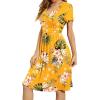imageWEACZZY Womens Summer Short Sleeve Casual Dresses VNeck Floral Party Dress with PocketsGreen Leaf Yellow