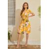 imageWEACZZY Womens Summer Short Sleeve Casual Dresses VNeck Floral Party Dress with PocketsGreen Leaf Yellow