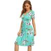 imageWEACZZY Womens Summer Short Sleeve Casual Dresses VNeck Floral Party Dress with PocketsMint Green Flower